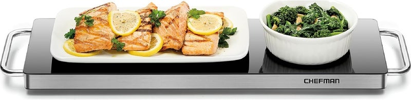 Chefman Long Electric Warming Plate Heating Element, Prep Food for Parties, Stainless Steel Frame & Tempered Glass Surface, Buffet at Home, for Trays & Dishes, Cool-Touch Handles, Black - Image 1